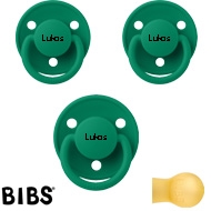Bibs de Lux sutter med navn (Evergreen) Runde Latex str.2, 3 pack